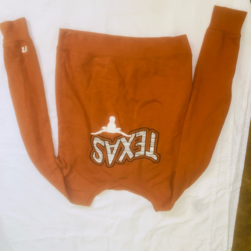 Orange Crewneck Sweater with Texas Graphic